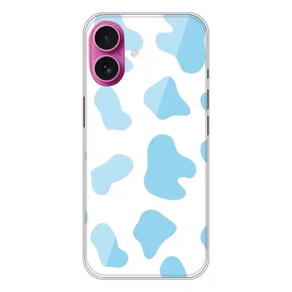 Blue Cow Print - Clear Printed Silicone Case For Apple iPhone 16 Plus