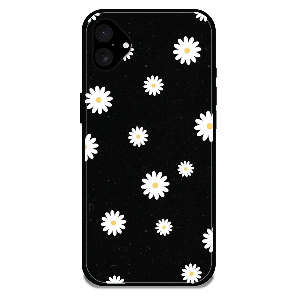 'White And Black Flower - Glossy Metal Silicone Case For Apple iPhone 16 Plus