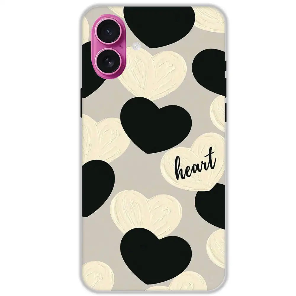 Black And White Heart - Hard Cases For Apple iPhone 16 Plus