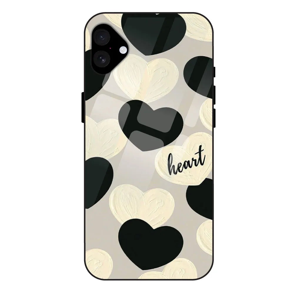 Black And White Hearts - Glossy Metal Silicone Case For Apple iPhone 16 Plus