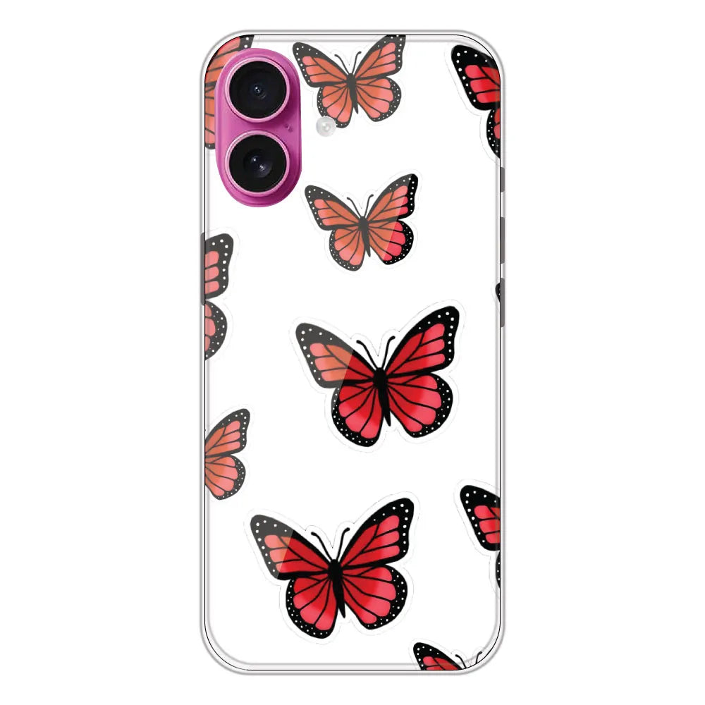 Red Butterfly - Clear Printed Silicone CaseFor Apple iPhone 16 Plus