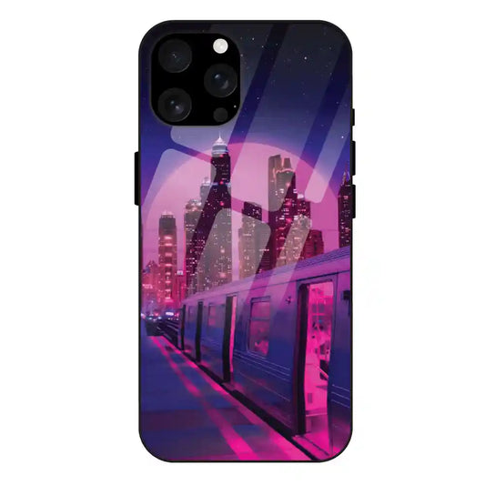 'Neon City Synthwave - Glass Case For Apple iPhone 16 Pro