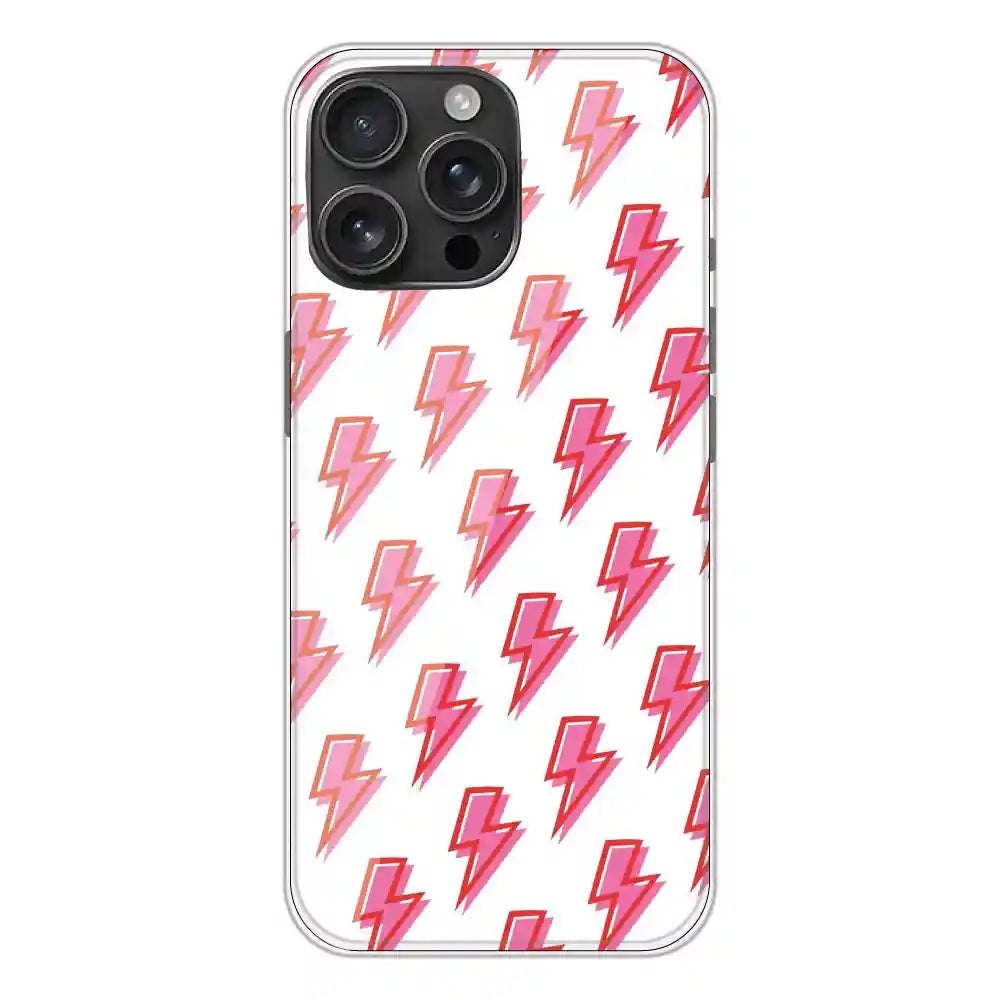 Pink Lightning Bolts - Clear Printed Silicone Case For Apple iPhone 16 Pro Max