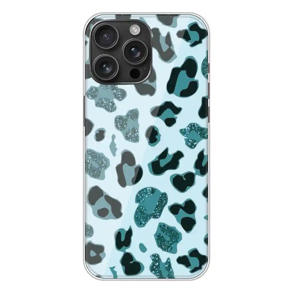 Blue Leopard Glitter Print - Printed Silicone Case For Apple iPhone 16 Pro Max