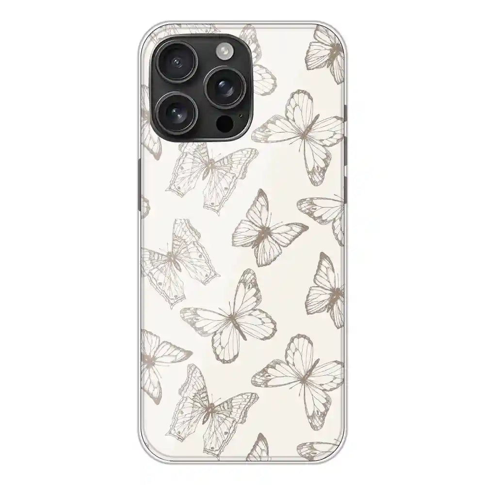 White Butterflies - Printed Silicone Case For Apple iPhone 16 Pro Max