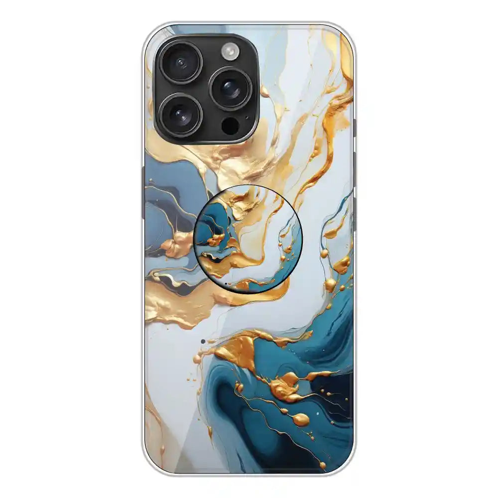 Blue and Gold Marble - Silicone Grip Case For Apple iPhone 16 Pro Max