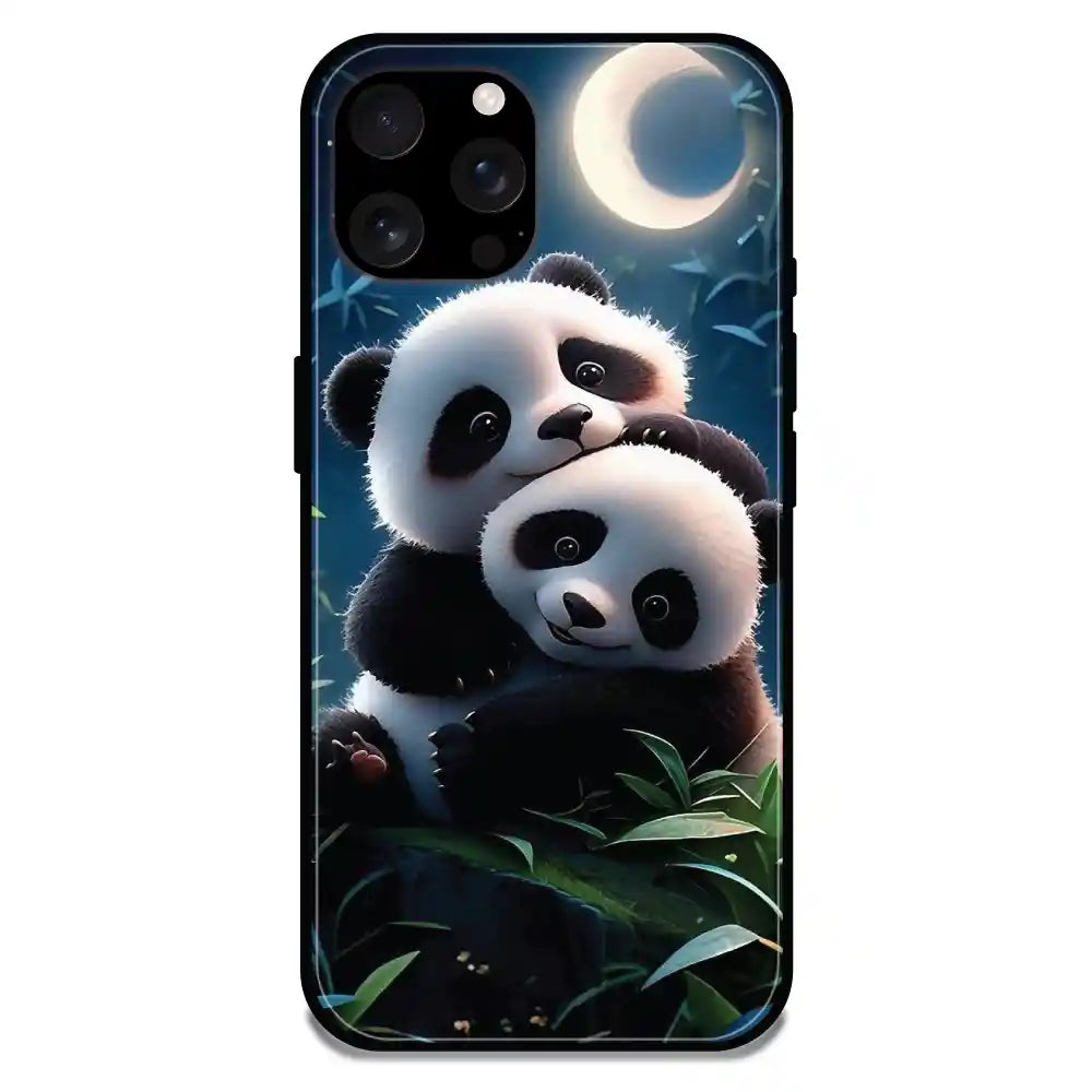 Cute Pandas - Glossy Metal Silicone Case For Apple iPhone Models