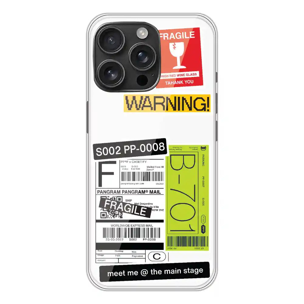 Fragile Labels - Clear Printed Silicone Case For Apple iPhone 16 Pro Max