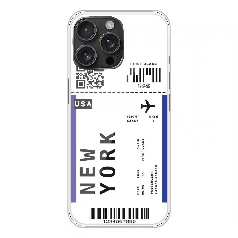 New York Ticket - Clear Printed Silicone Case For Apple iPhone 16 Pro Max