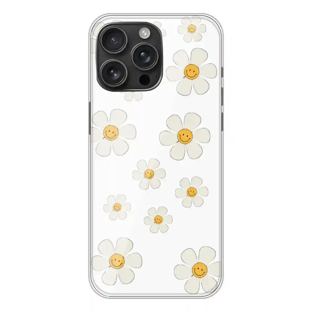 Smile Flowers - Clear Printed Silicone Case For Apple iPhone 16 Pro Max