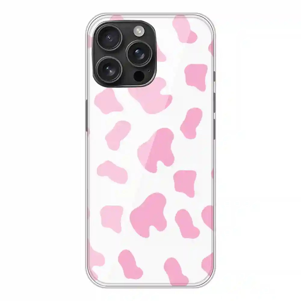 Pink Cow Print - Clear Printed Silicone Case For Apple iPhone 16 Pro Max
