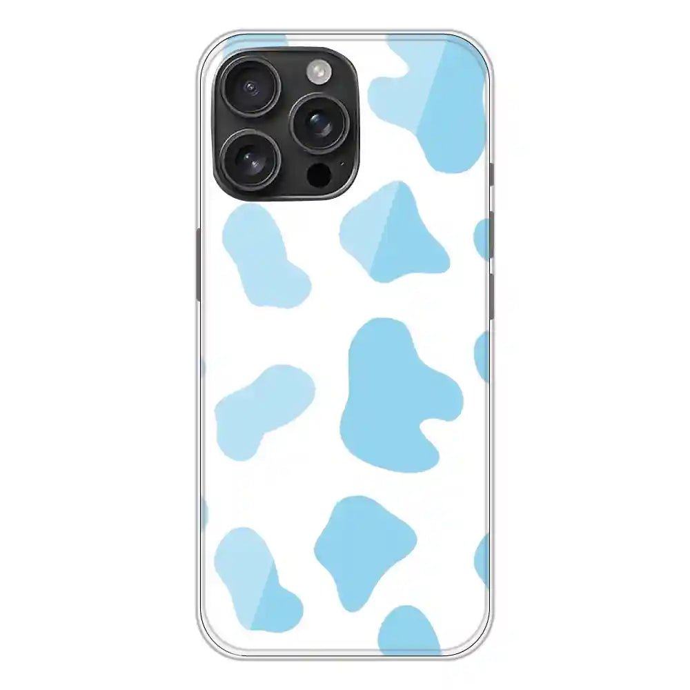 Blue Cow Print - Clear Printed Silicone Case For Apple iPhone 16 Pro Max