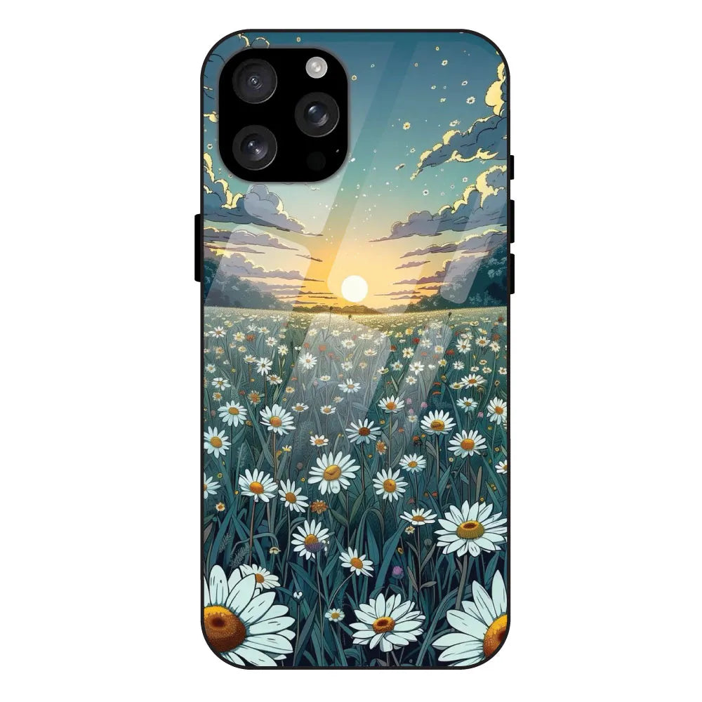 'Daisy Sunset - Glossy Metal Silicone Case For Apple iPhone 16 Pro Max
