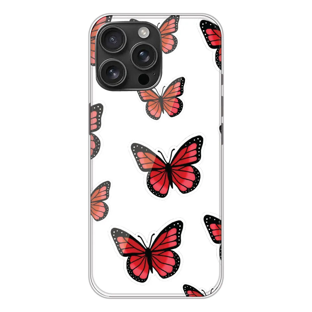 Red Butterfly - Clear Printed Silicone CaseFor Apple iPhone 16 Pro Max