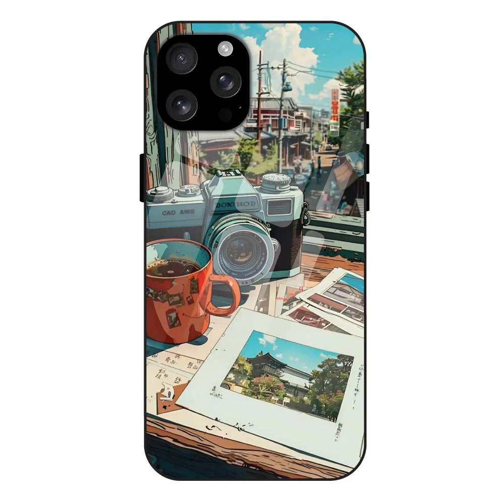 'Vintage Camera Travel Vibes - Glossy Metal Silicone Case For Apple iPhone 16 Pro Max