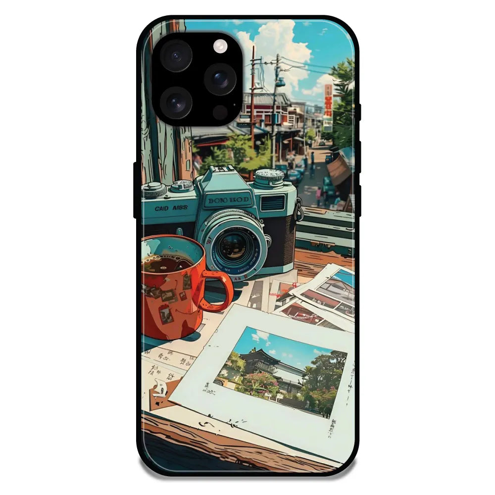'Vintage Camera Travel Vibes - Glossy Metal Silicone Case For Apple iPhone 16 Pro Max