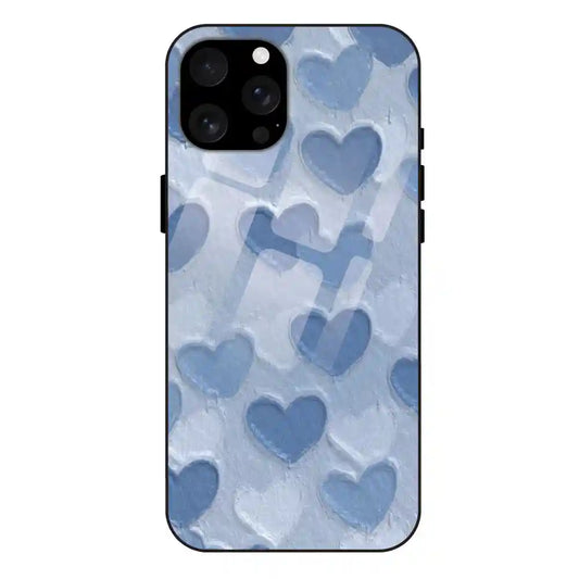 'Blue Whimsy Heart Pattern - Glass Case For Apple iPhone 16 Pro