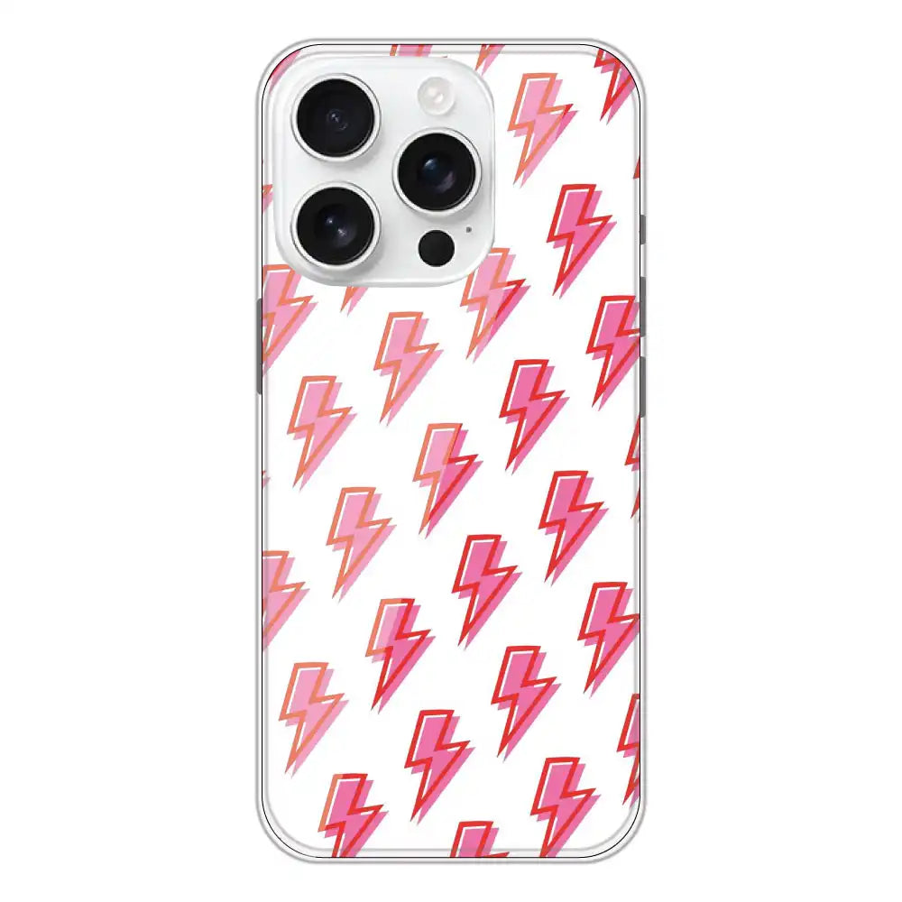 Pink Lightning Bolts - Clear Printed Silicone Case For Apple iPhone 16 Pro