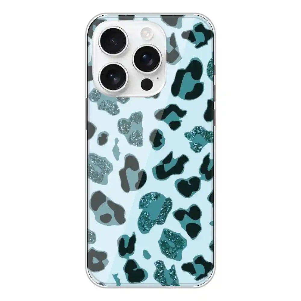 Blue Leopard Glitter Print - Printed Silicone Case For Apple iPhone 16 Pro