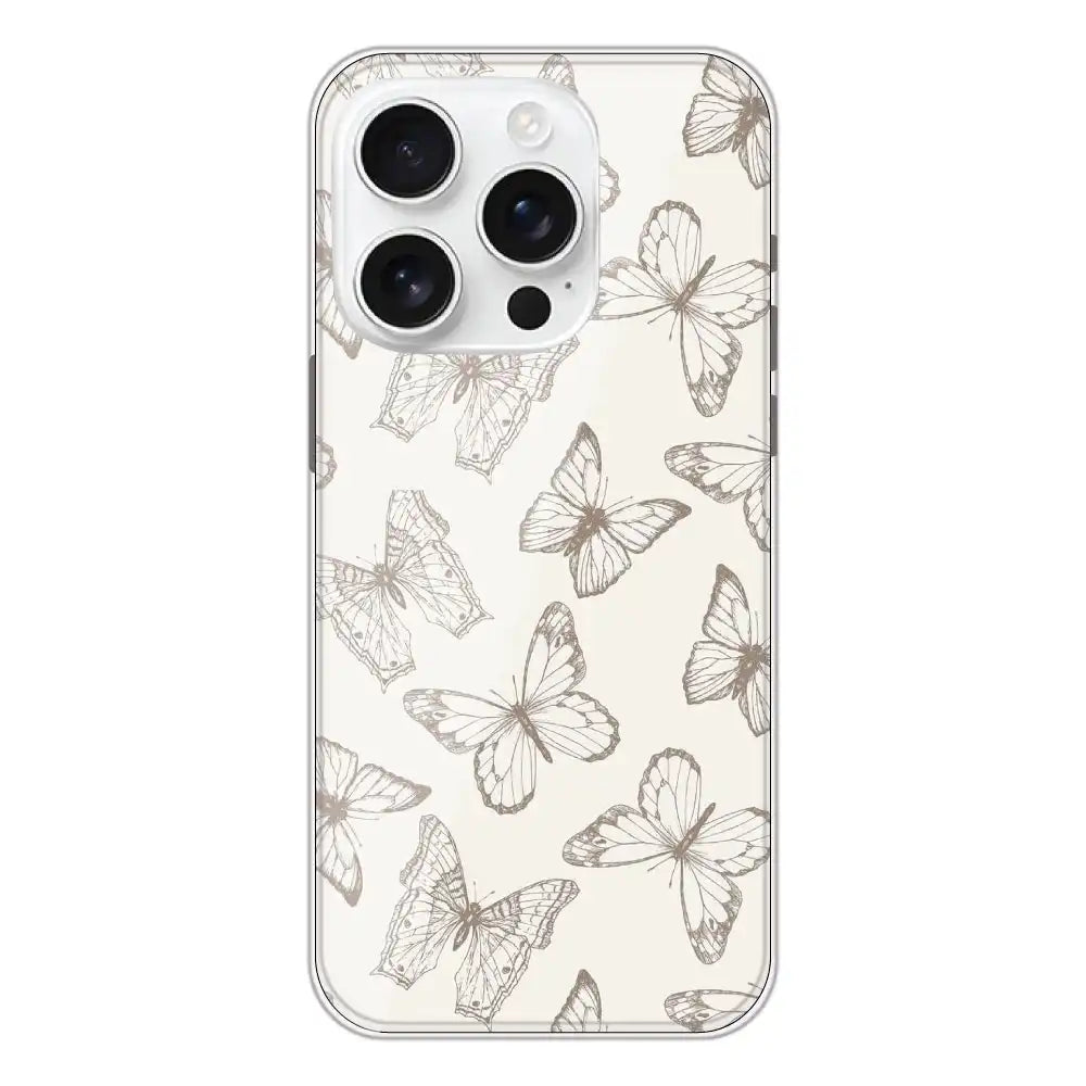 White Butterflies - Printed Silicone Case For Apple iPhone 16 Pro