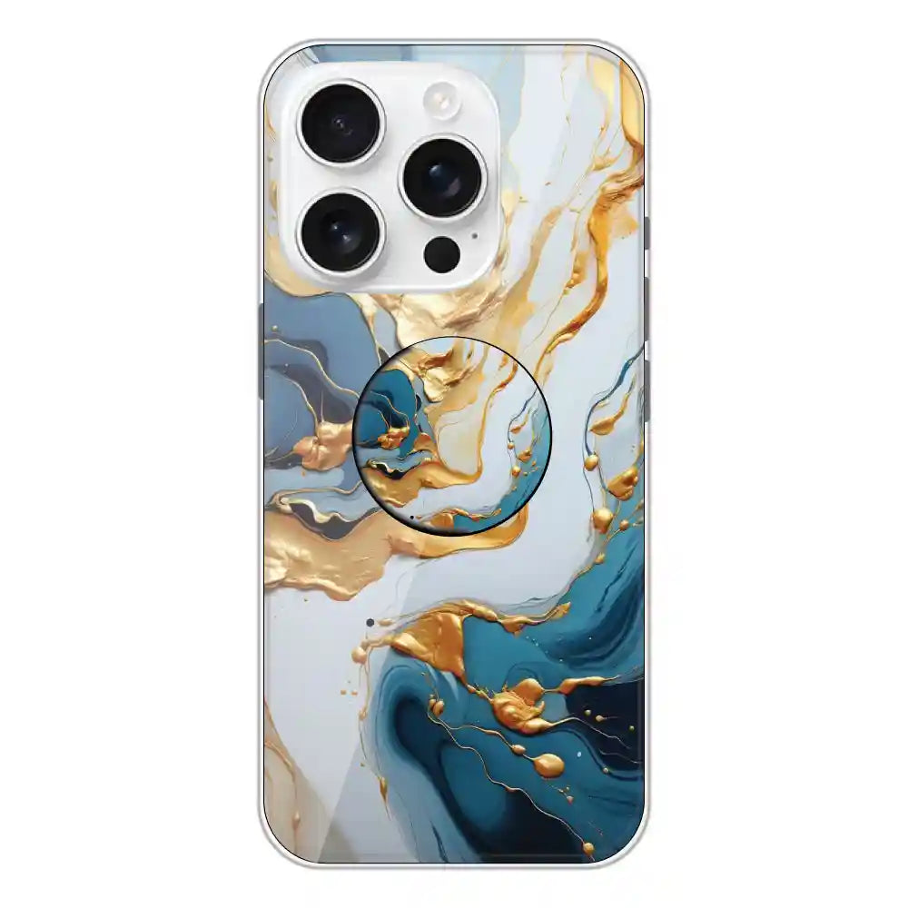 Blue and Gold Marble - Silicone Grip Case For Apple iPhone 16 Pro