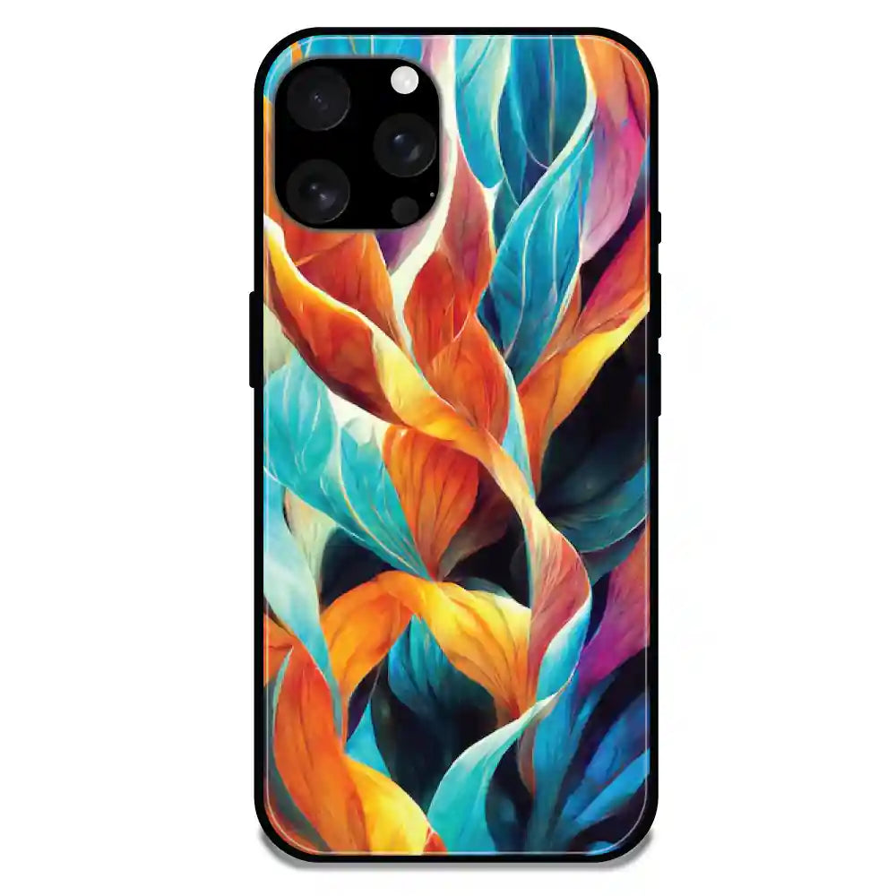 'Leaves Abstract Art - Glossy Metal Silicone Case For Apple iPhone 16 Pro