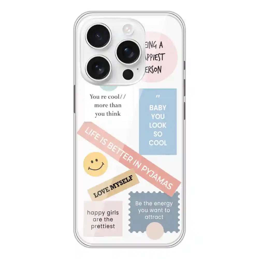 Be Happy - Clear Printed Silicone Case For Apple iPhone 16 Pro