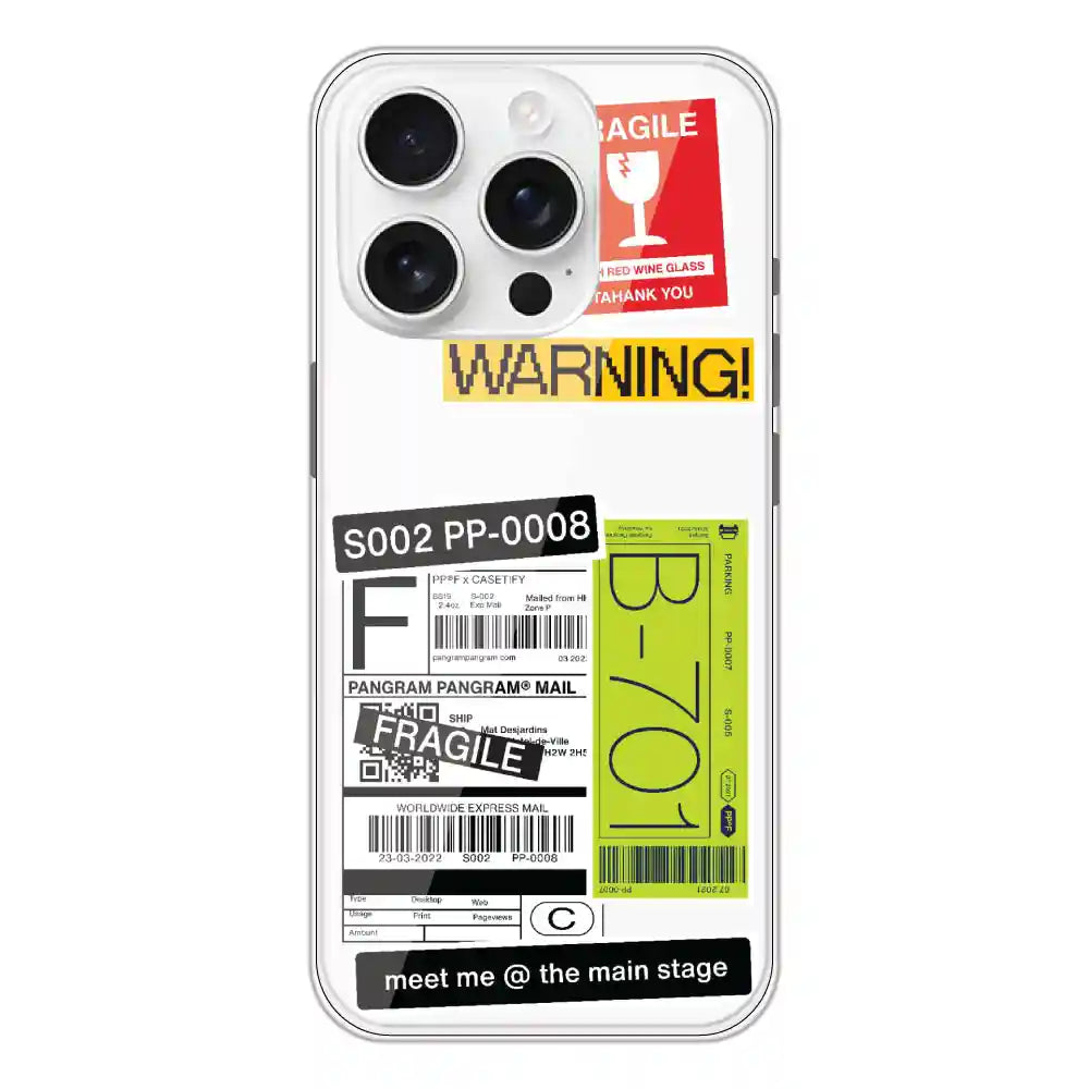Fragile Labels - Clear Printed Silicone Case For Apple iPhone 16 Pro