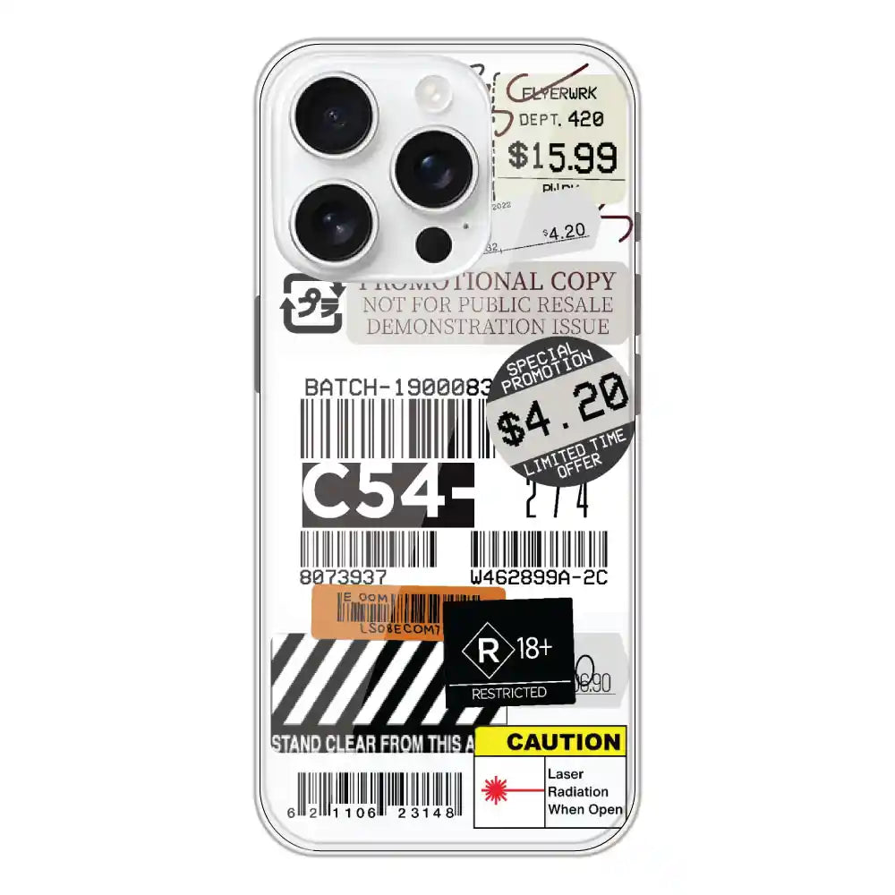 Labels - Clear Printed Silicone Case For Apple iPhone 16 Pro