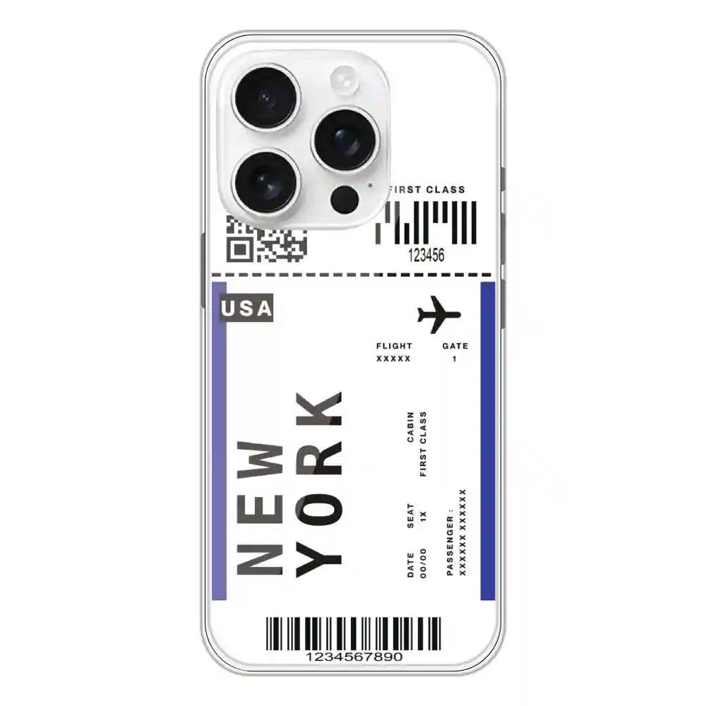 New York Ticket - Clear Printed Silicone Case For Apple iPhone 16 Pro