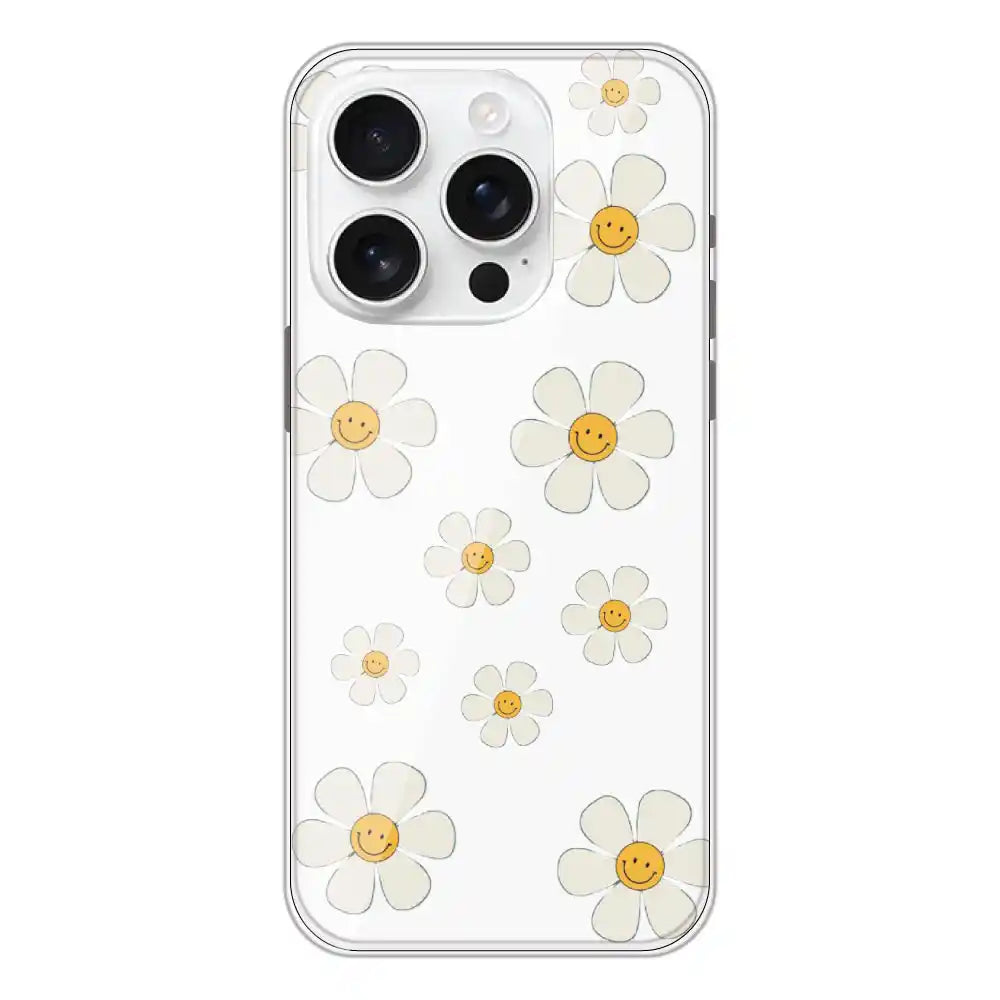 Smile Flowers - Clear Printed Silicone Case For Apple iPhone 16 Pro