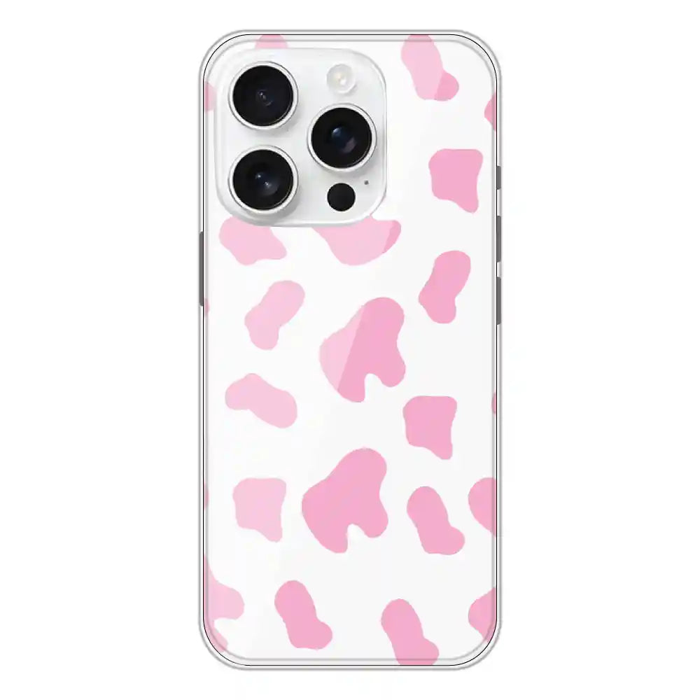 Pink Cow Print - Clear Printed Silicone Case For Apple iPhone 16 Pro
