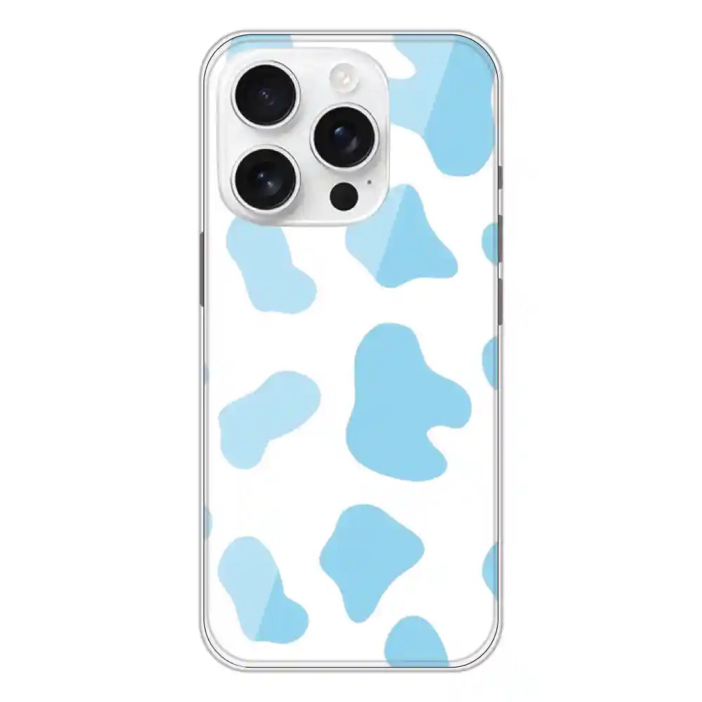 Blue Cow Print - Clear Printed Silicone Case For Apple iPhone 16 Pro