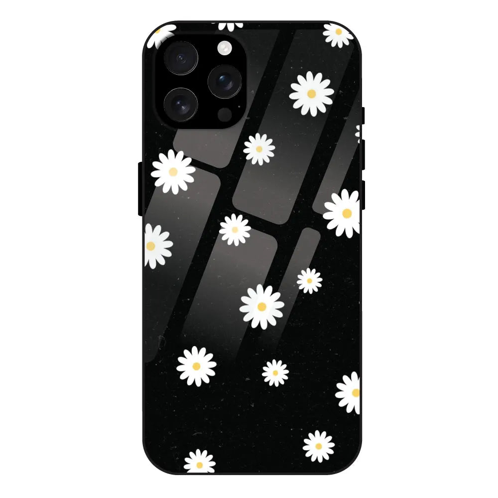 White And Black Flower - Glossy Metal Silicone Case For Apple iPhone 16 Pro
