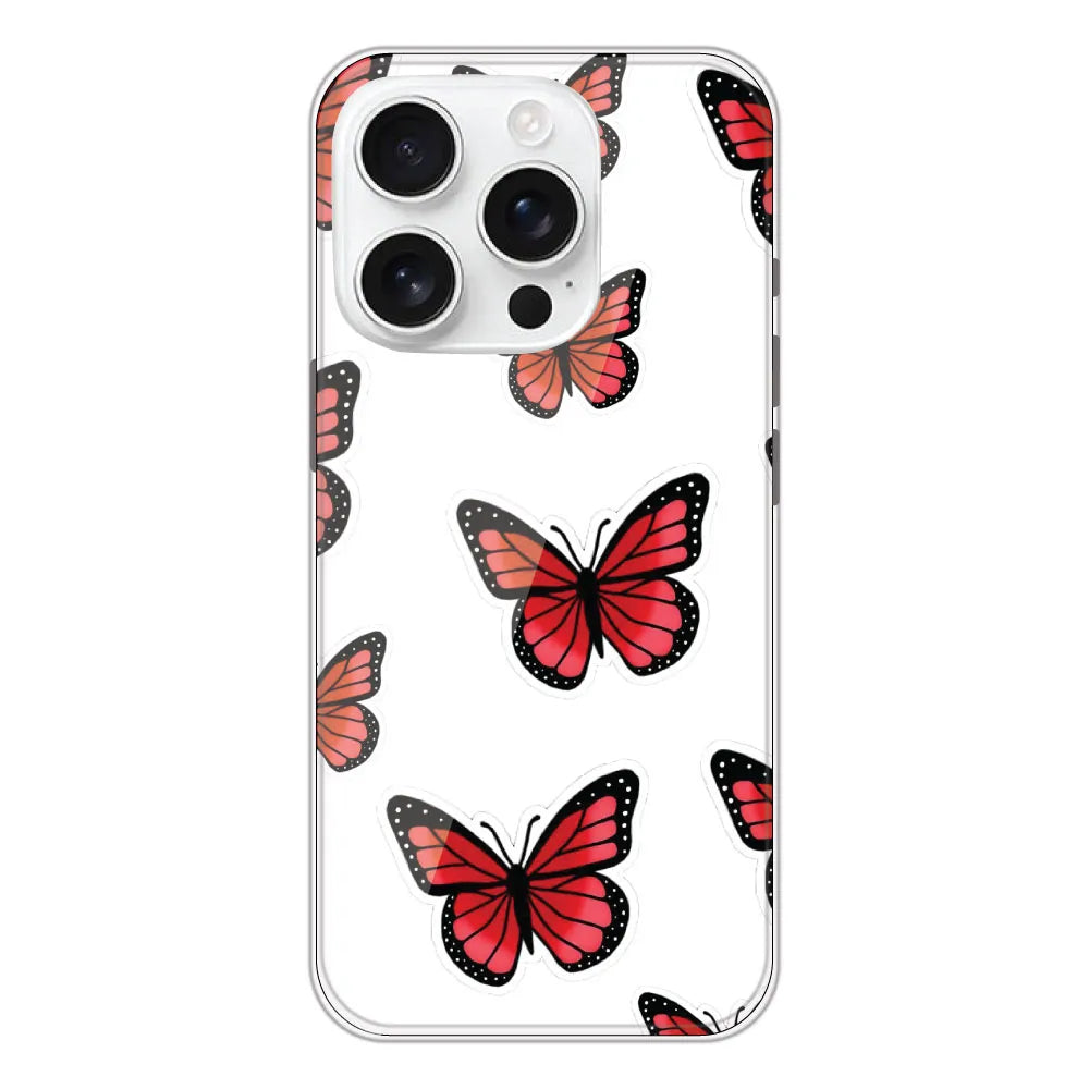 Red Butterfly - Clear Printed Silicone CaseFor Apple iPhone 16 Pro