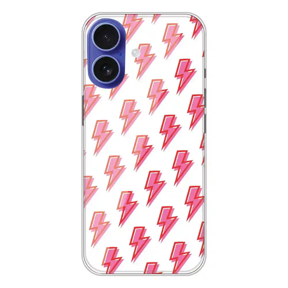 Pink Lightning Bolts - Clear Printed Silicone Case For Apple iPhone 16