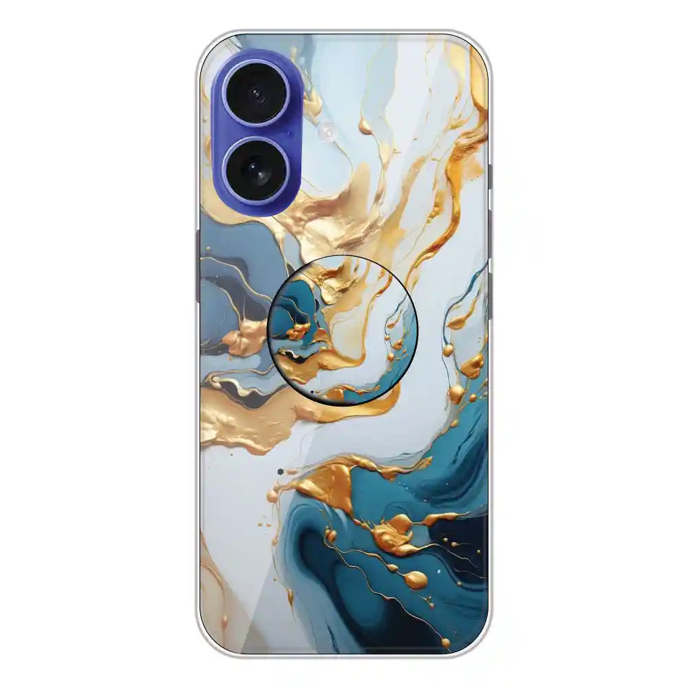 Blue and Gold Marble - Silicone Grip Case For Apple iPhone 16