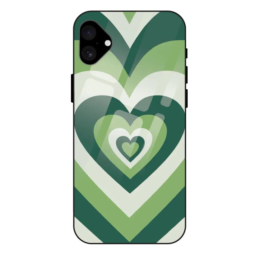 Dark Green Hearts - Glass Case For Apple iPhone 16