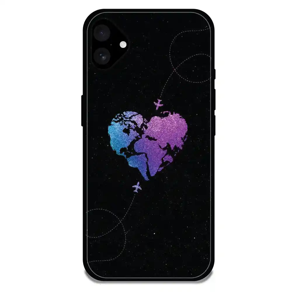 Travel Heart - Glossy Metal Silicone Case For Apple iPhone 16
