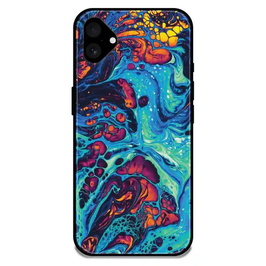'Blue And Orange Swirl - Glossy Metal Silicone Case For Apple iPhone 16
