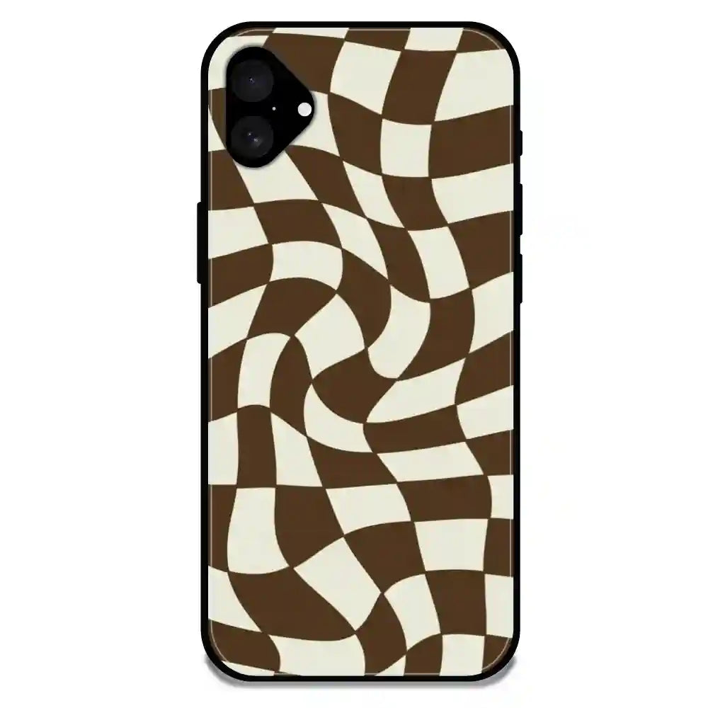 'Brown Checks - Glossy Metal Silicone Case For Apple iPhone 16