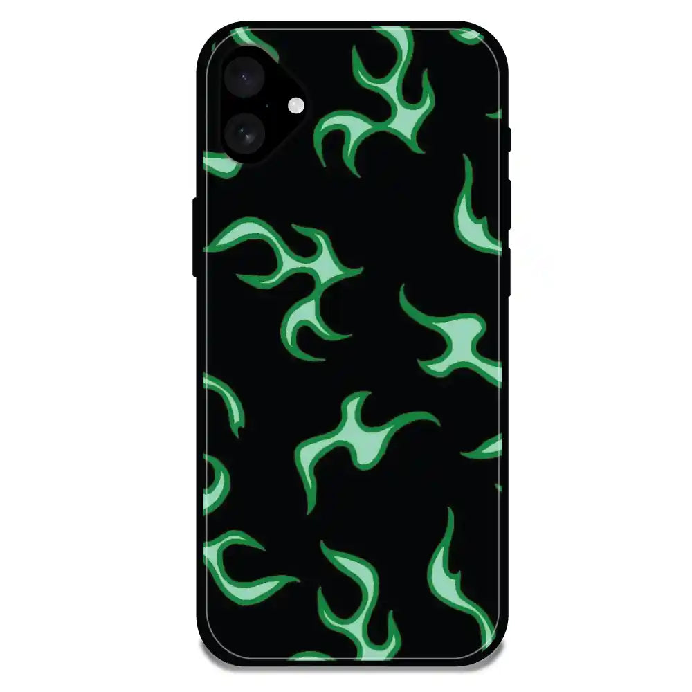 'Green Flames - Glossy Metal Silicone Case For Apple iPhone 16