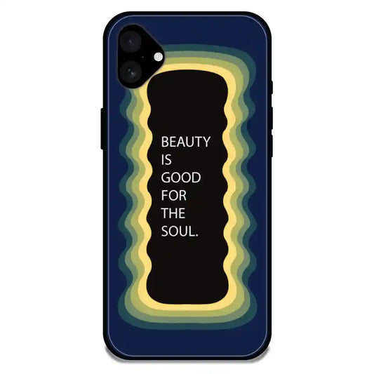 'Beauty Is Good For The Soul' Dark Blue - Glossy Metal Silicone Case For Apple iPhone Models Apple iPhone 16