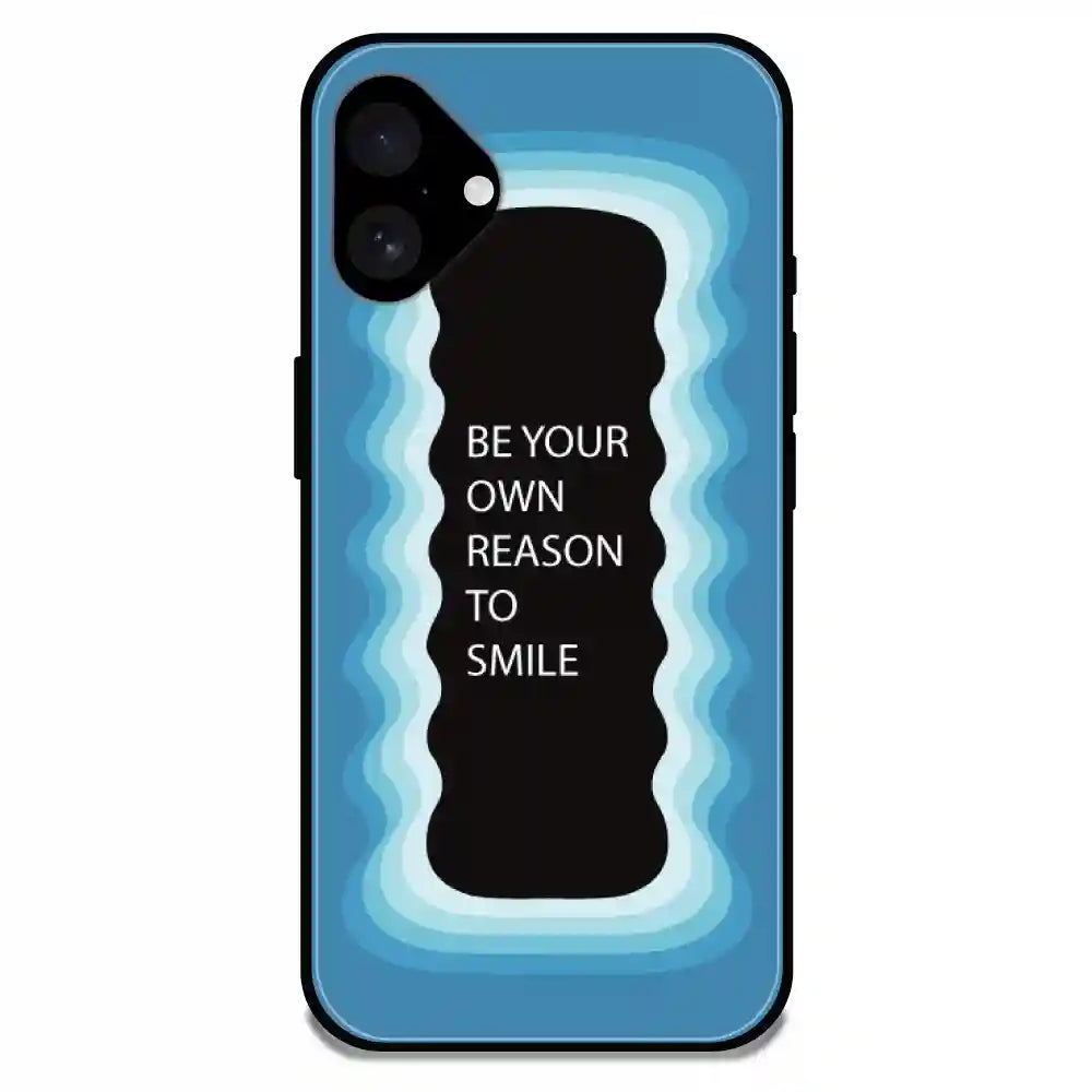 'Be Your Own Reason To Smile' - Blue Glossy Metal Silicon Case For Apple iPhone 16