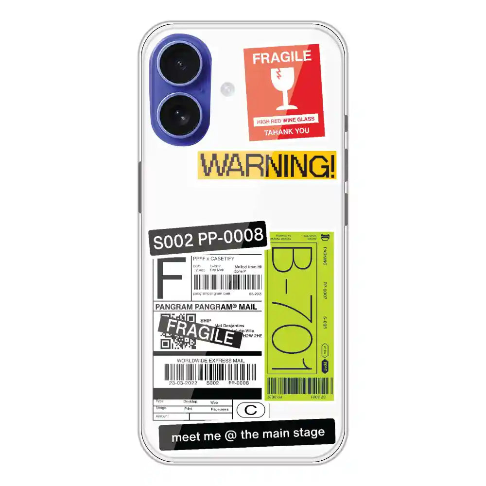 Fragile Labels - Clear Printed Silicone Case For Apple iPhone 16
