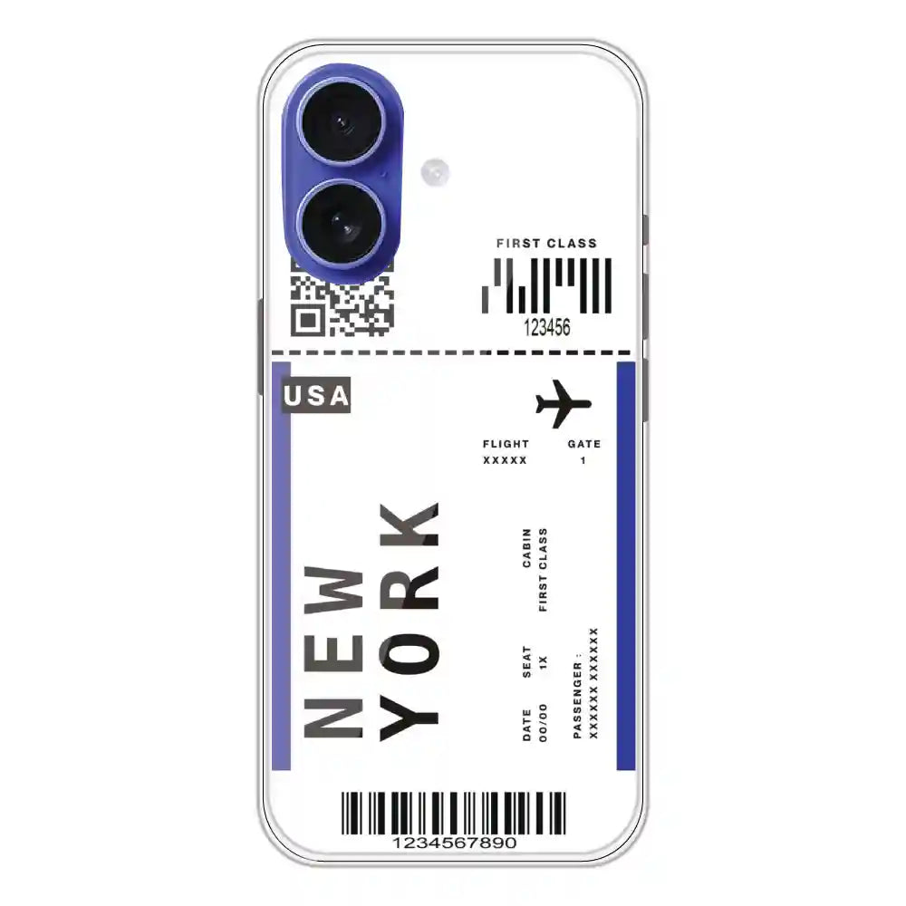 New York Ticket - Clear Printed Silicone Case For Apple iPhone 16