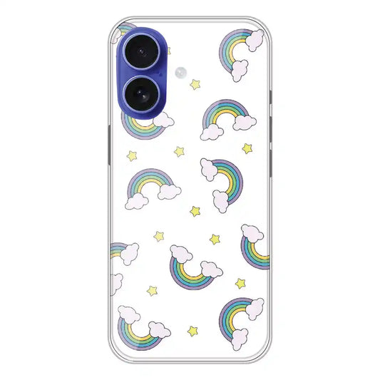 Rainbow With Clouds - Clear Printed Silicone Case For Apple iPhone 16