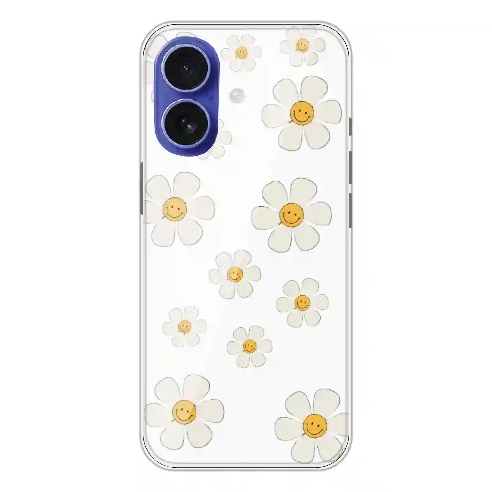 Smile Flowers - Clear Printed Silicone Case For Apple iPhone 16