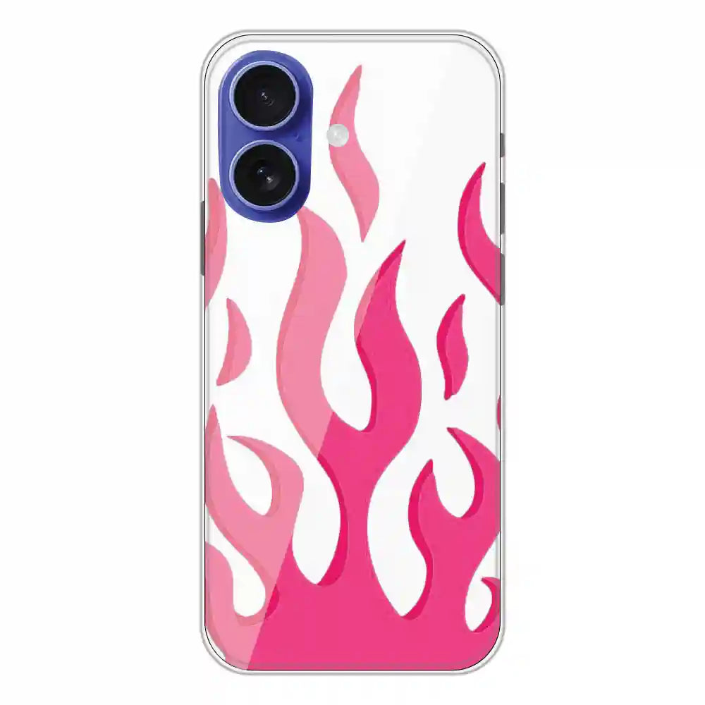 Pink Flames - Clear Printed Silicone Case For Apple iPhone 16
