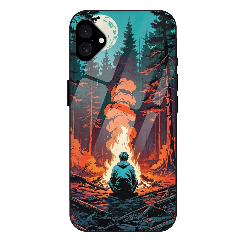 Boy With Camp Fire - Glossy Metal Silicone Case For Apple iPhone 16